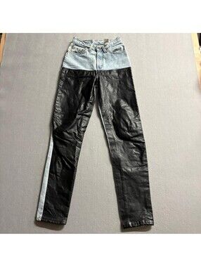 Vintage Levis 512 Custom Leather Front Jeans Womens Size 1 Med Light Wash Denim